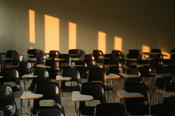 An empty classroom in late afternoon light